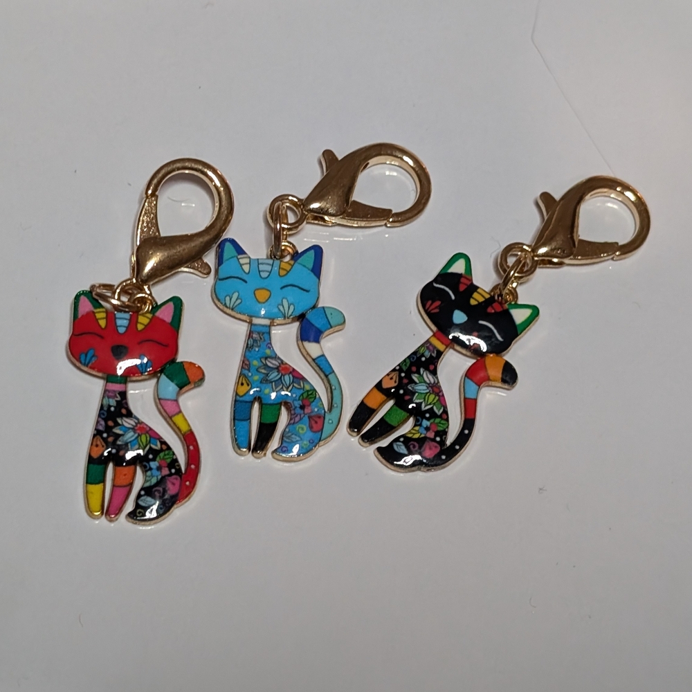 New Cute Colorful Cat Keychain Set Of 3